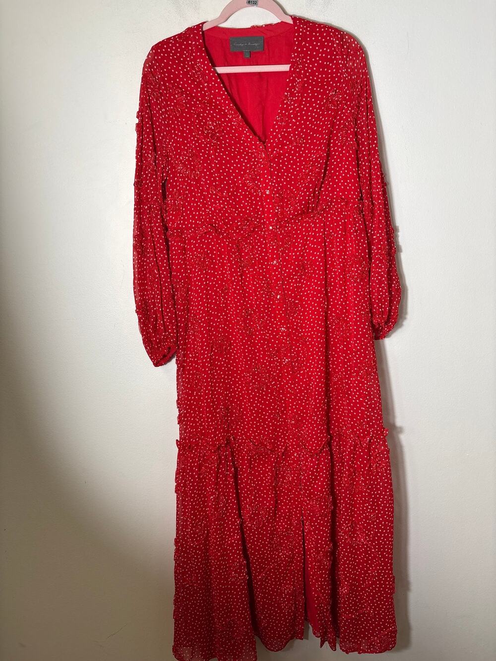 Sunday in Brooklyn Red Polka Dot Long Sleeve Maxi Dress Sz S